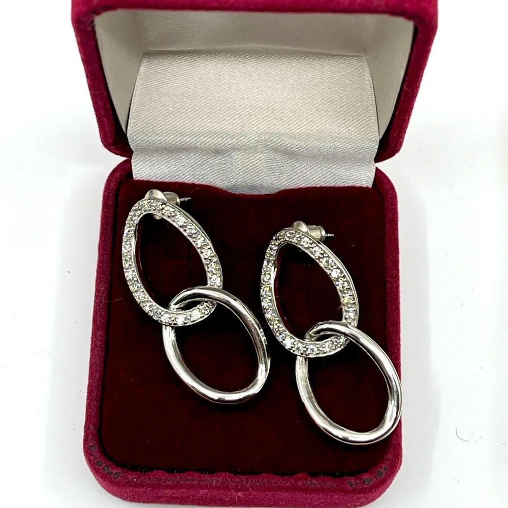 Vintage Sterling Silver Dangle Earrings with Brilliant Sparkle - Picture 1 of 15